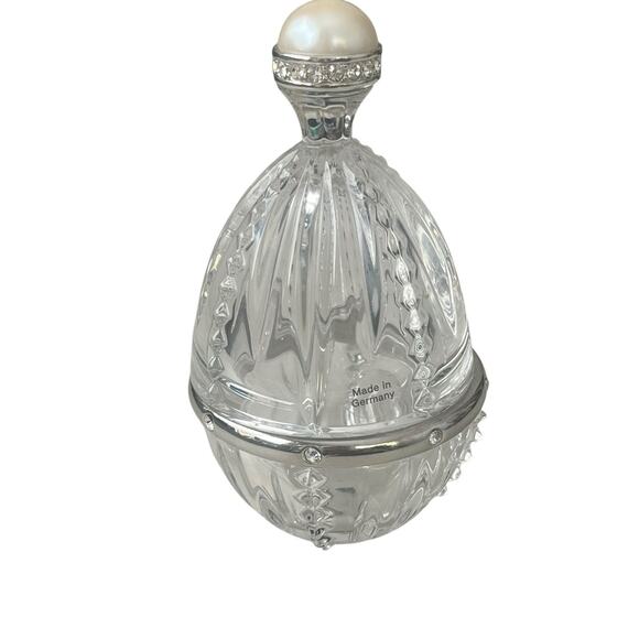 Lenox Pave Jewels Diamonds & Pearls Royal Lead Crystal Egg Trinket Box Vintage - Picture 6 of 12
